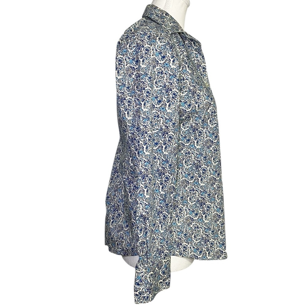 Lands’ End Blue and White Paisley Long Sleeve Button Down Shirt - Picture 3 of 14